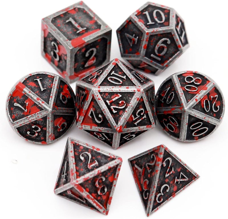 Haxtec Bloodstained Metal DND Dice Set Blood Polyhedral D&D Dice Compatible with Dungeons and Dragons Gift TTRPG Antique Metal Halloween Dice - Image 1